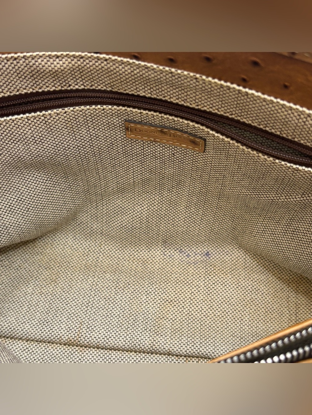 Vintage Dooney & Bourke Ostrich Embossed Leather Satchel Tan w/ Duck Charm - Picture 12 of 14